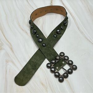 Vintage 90s Green Suede Studded Leather Statement Belt Womens 28
Festival